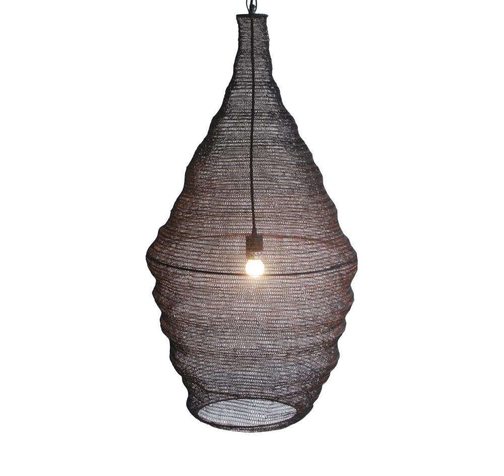 1-Light Satin Black Pendant With A Chain Basket Shade